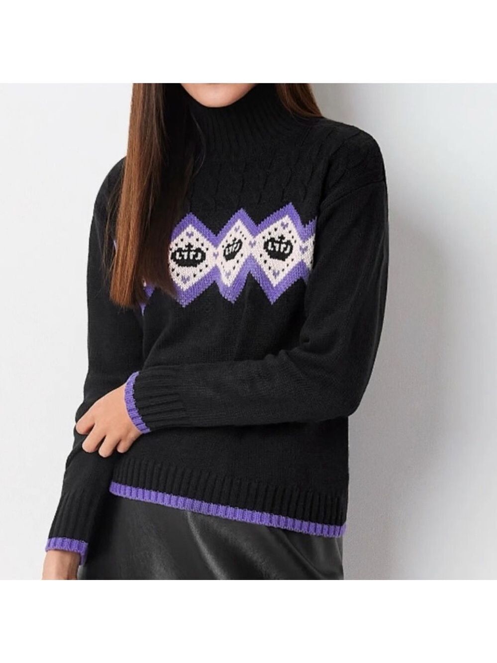 Juicy Couture Mock Neck Argyle Logo Sweater Plus Size XL New